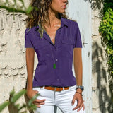 Summer Autumn New Ladies Shirt Collar Short-Sleeved Shirt Women's