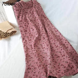 Dress Women Print Floral Spaghetti Strap Elastic Corduroy Sweet Students Beach Dresses High Street Style Simple