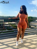 Summer Streetwear 2 Two piece Sets Outfits Women Sleeveless Bodycon Top Skinny Shorts Suit Blue Orange Matching Sets
