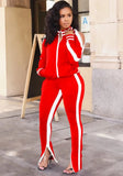 Casual Piping Cut Out Long Sleeve Zipper Top And Pant