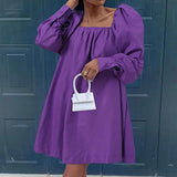 Dress Sexy Celmia Elegant Puff Sleeve Square Collar Mini Dresses Casual Solid Sundress 2021 Autumn Ladies Party