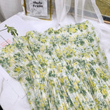 Summer Chiffon Beach Boho Maxi Women Skirt High Waist Floral Print Vintage Holiday Ruched Long Fashion Skirts