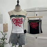 Shooting Cowboy Splicing Braid Vest Babes Letter Graffiti Printing Short Sleeveless Outside Wear