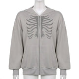 Gothic Black Hoodie y2k Women's Rhinestone Skull Casual Oversized Sweatshirt Punk E-girl Harajuku Long Sleeve