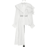 Elegant Asymmetrical Women Dress Irreguar Collar Lantern Long Sleeve High Waist With Sashes Ruffles Dresses