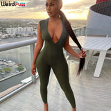 Puss 2021 Summer Ribbed Sleeveless Skinny Jumpsuits Deep v Sexy Activewear Fitness Elastic Streetwear Female Romper