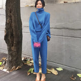 Pieces Set Women Winter Autumn Knitted Tracksuit Turtleneck Sweater Knit Pants Women Loose Clothing Suits Female Pants