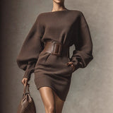 And Winter New Women's Pure Color V-Neck Loose Blouse Casual Straight Trousers Pit Two