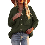 Women's 2025 New Autumn And Winter Shirt Solid Color Loose Wick Pocket Long-Sleeved Sleeve Shirt