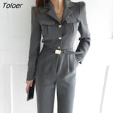 Arrival comfortable thick warm work style jumpsuit temperamental high quality elegant vintage Single-breasted slim