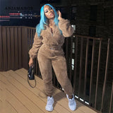 2021 Winter Outfits Thick Warm Fleece Sweatsuits for Women Two Piece Sweatpants and Hoodie Set Jogging Suits