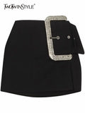 Black Patchwork Diamond Skirt For Women High Waist Irregular Hem Solid Mini Skirts Female Summer Clothing Style