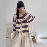 Style Color Striped Sweater Blouse Outside The New Autumn And Winter Temperament Short Style Loose Knitted Cardigan Jacket-Outfit