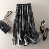 Fashion Butterfly Embroidery Mesh Skirt 2023 Summer New Office Lady Commute All-match Elastic Waist A-Line Midi