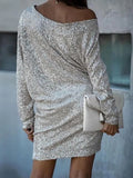 Formal Silver Sequin Puff Sleeve Mini