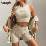 Fashion Summer 2021 Sexy Women Sport Tracksuit Shorts Set Letter Print Tops And Bodycon Mini Biker Shorts Two Piece