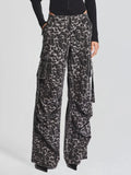Toloer And Summer 2024 New Leopard Print Multi-Pocket Decorative Design Feel Tooling Denim Casual Pants Women-Outfit