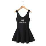 Spring Style Lace U-Collar Digital Printing Sports Style Slim Dress Short Skirt-Outfit