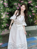 New White Style Suit Female Hollow Small Blouse Skirt Suit Shenzhen South Oil Women's