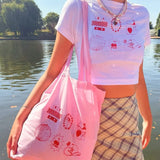 White Cute O-Neck Short Sleeves Printed Short Crop