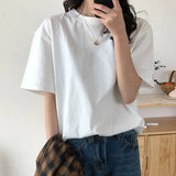 100% Cotton T Shirt Women Summer New Oversized Solid Basic Tees 9 Color Casual Loose Tshirt Korean O Neck Khaki