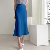 New Summer Satin High Waisted Silk Skirts Women 2021 Silk Office Female Basic A-line Skirt Chic Elegant Ladies