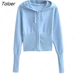 Women Spring Outfits Casual Zipper Sweater Hoodie Set High Waist Flare Pants Suits Pink Knitted Womens Y2k Two Piece