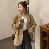 Women Loose Double-breasted Office Solid Korean Long-sleeve Spring Elegant Vintage Trendy Breathable Sweet College