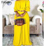 Off Shoulder Slash Ruffle Crop Top Wide Leg Pants Set Elegant Beach Matching Set Two Piece Set Sexy Outfits