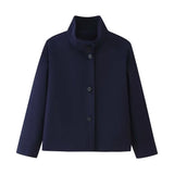 Women's Autumn And Winter Collar Clasp Short Loose Jacket Casual Solid Color Hair This Coat