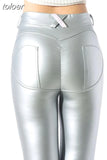 PU Faux Leather Pants Women Elastic Waist Hip Push Up Black Sexy Female Leggings Jegging Casual Blue Skinny Pencil