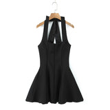Style Collar Slings Waist Retro Skirt Dress Party Wide Swing Spliced Hanging Neck