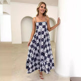 Long Dress Casual Square Collar Sleeveless Bohemian Shoulder Strap Flower Dress