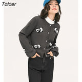 Women Knit Cardigan 2022 Autumn Long Sleeves O Neck Loose Sweaters 3D Panda Print Warm Comfort Casual Chic