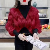 Tassel Korean Blouse Autumn Winter Fake Two Pieces Patchwork Women's Clothing Solid Color Casual Half High Collar