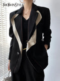 Patchwork Loose Blazer For Women Notched Collar Long Sleeve Colorblock Blazers Female Fashion Clothing Style