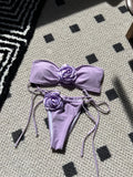 2024 New Solid-Colored Rose Breast Drawstring Strap Split Swimsuit