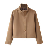 Women's Autumn And Winter Collar Clasp Short Loose Jacket Casual Solid Color Hair This Coat