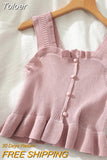 2023 Y2K Buttons Cute Women Cropped T-shirt New Streetwear Stripe Sexy Summer OFF White Ruffles Sleeveless