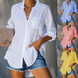 Ladies Shirt Solid Color Large Size Casual Loose Buckle Shirt Women's