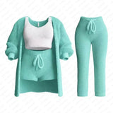 2025 New Knitted Plush Long-Sleeved Coat Vest Shorts Four-Piece Set + Three-Piece