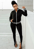 Casual Piping Cut Out Long Sleeve Zipper Top And Pant