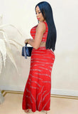 Red Beaded Sexy Crop Top and Slit Long Skirt