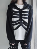 Women's Y2K Goth Cutout Zip-up Sweatshirt Grunge Long Sleeve Punk Harajuku Unisex Hooded Skeleton Hollow Pullovers-Outfit