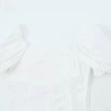 New French Vintage Design Pleated Square Collar Bubble Sleeve Shirt-Outfit