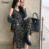 Women Sexy Black Lace Floral Mid-calf Lady Sundress Elegant Holiday Party Sleeveless French Summer Thin Fairy Trendy