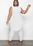 Side Slit Long Shirt and Pants Plus Size 2 Piece