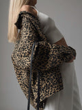 New Retro Leopard Print Niche Collar Denim Jacket Spring Fashion Loose Trend