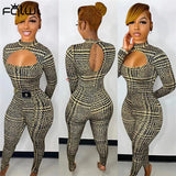 Fall Casual Women Jumpsuits White Long Sleeve Hollow Out Rompers Womens Jumpsuits Print One Piece Outfits Bodycon