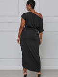 Sexy Sloping Shoulder Short Sleeve Irregular Long